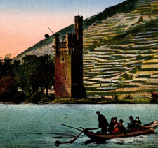 * VTG DB Topographical Postcard Mäuseturm Mouse Tower Bingen Rhine River Germany picture