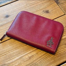 PRADA PORTER collaboration passport case long wallet red sapphire leather picture