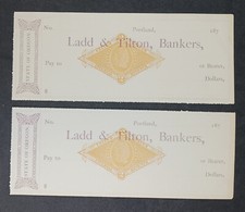 Vintage 1870s Ladd & Tilton Bankers Blank Checks - Lot of 2 Internal revenue picture