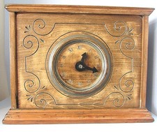 Antique SAFE Bank Faux Mantel Clock Wood Victorian Spoon Carving Vintage picture