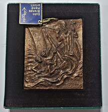 RARE VINTAGE BRONZE PLAQUE CATHOLIC RELIGIOUS SAINT NICHOLAS NAUTICAL ST GALLEN picture