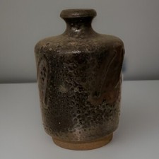 Vtg Japanese Pottery Sake Bottle Tokkuri / Bud Vase Semi-Glazed Biden Ware picture