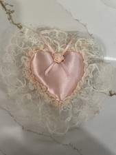 Vintage Victoria’s Secret Heart Sachet Pillow Satin Pink Lace Ornament 6