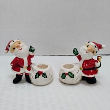 Vtg 1958 Holt Howard Santa Candle Holder Set Japan Stamped + HH Original Sticker picture