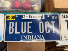 Indiana Vanity License Plate BLUE OCT Blue October Band 2009 Expired Collectible picture