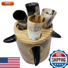 Viking Drinking Horn with Stand - Traditional Norse Mead Ale Glass Set picture