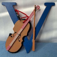 Vintage 1985 Wooden Letter V Violin Ornament picture