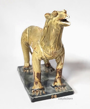 Vintage Hand-Painted Glazed Mythological Beast Figurine Qilin Guardian Gold Mark picture