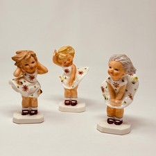 NAPCO Vintage Girls Figurines Set of 3 Floral Dresses Japan C1739D E F 1956 Cute picture