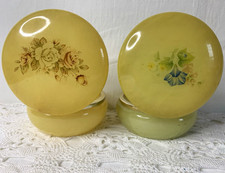 Near Mint Vintage Italian Alabaster Trinket Box Set Ducceschi Floral Pair 1970s picture