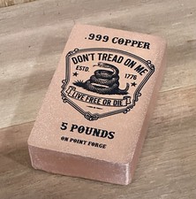 5 Lb .999 Solid Copper Bar | Don’t Tread On Me Hand Poured Copper Bullion picture