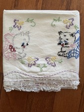  I gave Hand Embroidered Kitten Pillowcase - Lace - Hand Stitched  picture