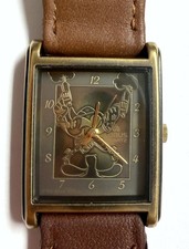 Lorus Disney Two Gun Mickey Mouse Cowboy Watch V515-5150 Gold Tone Quartz picture