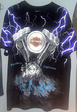 Vintage Harley-Davidson Thunder & Lightning V-Twin Engine Graphic T-Shirt Size L picture