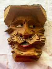 Vintage Hand Carved Wood Spirit Face Wall Hanging Folk Art Mountain Man Mask picture