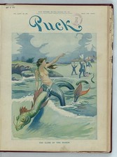 Photo:Puck Magazine Cover 1913 Mermaid Sea Monster Resort Farewell Cartoon picture