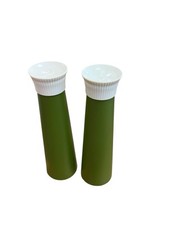 Vintage MCM Retro Green Plastic Salt And Pepper Shakers With Lids And Bottom picture