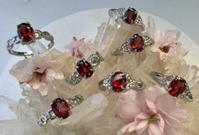 Wholesale 7 Pcs Faceted Natural Garnet Stainless Steel(316) Rings Crystal 6x8mm picture