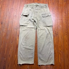 Vintage WWII US Army HBT Cargo Trousers Mens Size 34x28 Herringbone Military 40s picture