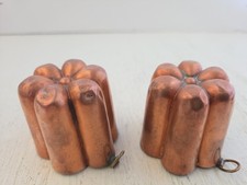 Antique Set of 2 Small Mini Copper Molds Kitchen Tin Lined picture