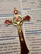 St Benedict Crucifix Red Crucifix Wall Cross For Catholic Decor Medalla Decor picture