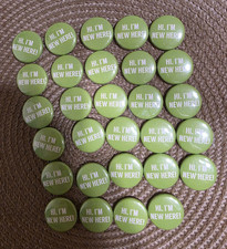 Lot of 29 Green 'Hi, I'm New Here' Slogan Pinback Buttons 1.25 Inch picture