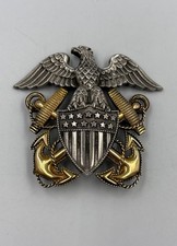 Vintage US Navy Viking Sterling Silver Eagle & Gold Filled Hat Insignia Pin 31g picture