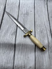 Vintage Heavy Brass Guard Stiletto Dagger Knife Bone Handle Unmarked picture