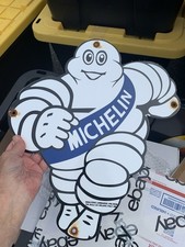 Vintage LARGE 15” Plus VINTAGE DATED 1954 MICHELIN MAN TIRES PORCELAIN GAS picture