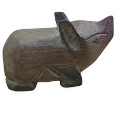 Vintage Hand Carved Wooden Pig Figurine Rustic Folk Art Primitive Animal Decor picture