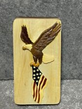 Carver Dan's Hand Carved Wood 3D American Eagle & Flag Puzzle Trinket Box picture