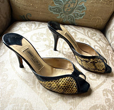 Jimmy Choo Lydia Black Beige Snake Print Peep Toe Stiletto Mules EU 37 picture