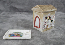 Japanese Ashtray With Gold Trim And Dog House Trinket Box Ceramic Vintage picture