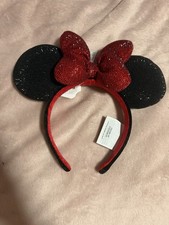 2026 Disney Parks Minnie Mouse Bow Black and Red Rhinestone Ears Headband  picture