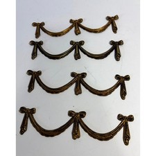 Set of 4 Vintage Brass Bow Swag Furniture Appliques Garland Decorative Mounts picture