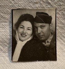 Vtg Photo Booth Photo Young Couple Pretty Woman-Handsome Soldier picture