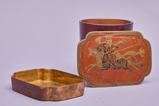 Vintage Japanese Samurai Warrior Horse Brass Trinket Box Orange Asian India Made picture
