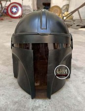 Star War Fully Wearable Black Steel Mandalorian Helmet With Liner and Chin  picture