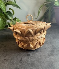 VTG 90s Theresa Neptune Gardner Passamaquoddy Black Ash Fancy Basket w/Lid 5.25