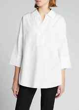 AKRIS PUNTO KIMONO-SLEEVE SPLIT-NECK BLOUSE TUNIC SHIRT US 10 white 100% cotton picture