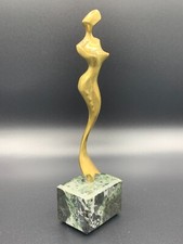 Vintage Bronze Sculpture Artisan Signed Gold Nude Mermaid Figure Marble Plinth picture