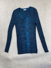 Akris Punto Sweater Womens 6 Cardigan Blue Green Black Long Sleeve Tunic Long picture