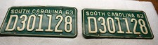 Vintage 1963 South Carolina License Plate Pair D301128 picture