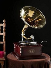Antique Gramophones Record Player Working Antique Phonograph HMV Wooden Base New picture