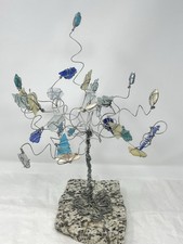 Artisan Metal Tree with Sea Glass on Marble Slab Sculpture Table Decor Art picture