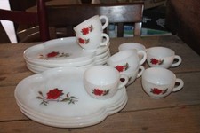 1940s-50s Federal Glass Rosecrest Milk Glass Snack Sets, 8 Two-Piece Sets  picture