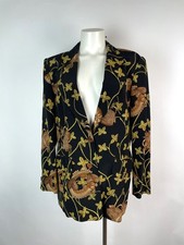 Vintage 80s ESCADA Rare Stunning Tribal Print Black 100% Silk Jacket 42 Germany picture