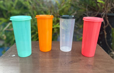 Tupperware New Set of 4 Colorful 16oz Tumblers with lids picture
