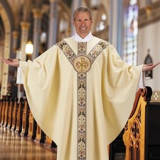 Polyester Collection Semi Gothic Chasuble Woven Brocade Tapestry Church Attire picture