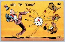 DS1/ Patriotic Postcard c1940s Uncle Sam WWII Anti-Japan Keep 'Em Flying 122 picture